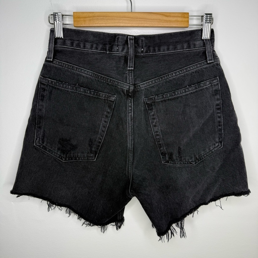 AGOLDE Riley Black Vortex Distressed Denim High Rise Shorts - Picture 6 of 7